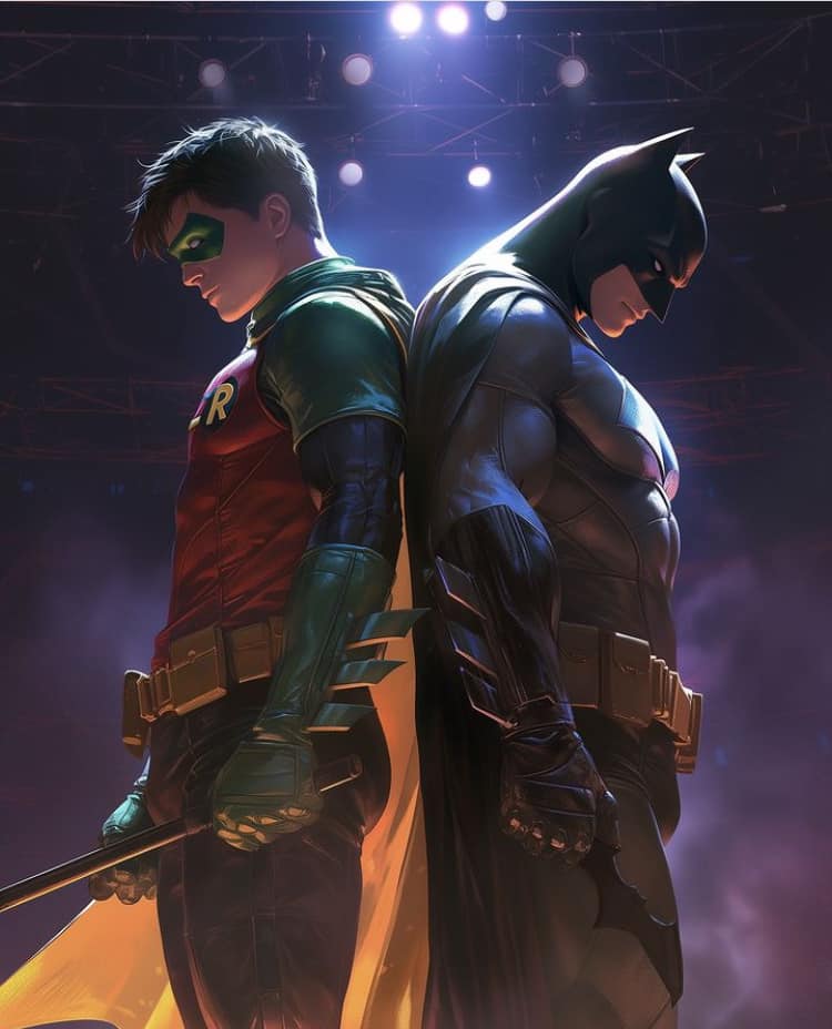 Batman Robin Duo Illustration Print Poster