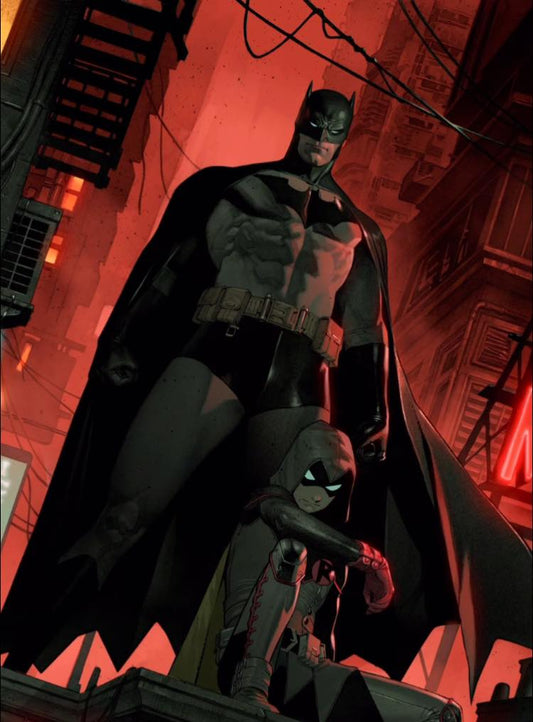 Batman Robin Neon Cityscape Print Poster