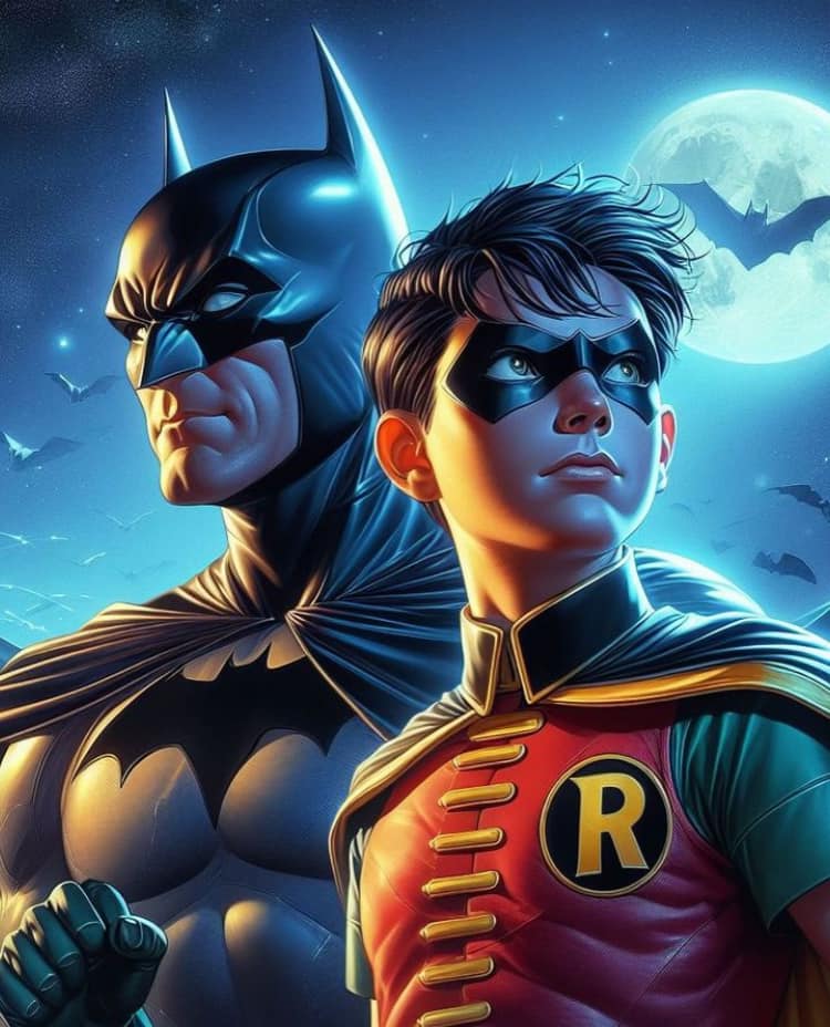Batman Robin Night Sky Print Poster