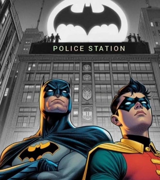 Batman Robin Police Station Illustration Print Poster