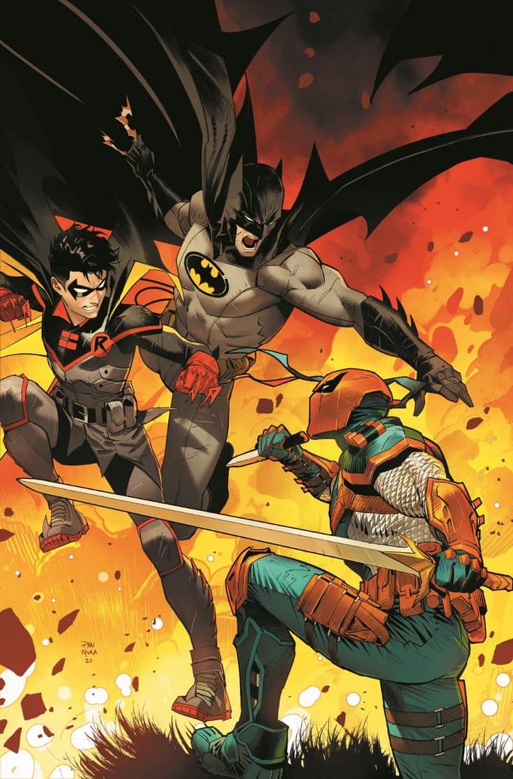 Batman Robin Vs Deathstroke Action Scene Print Poster