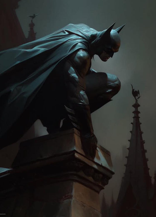 Batman Silhouette On Gotham Building Print Poster