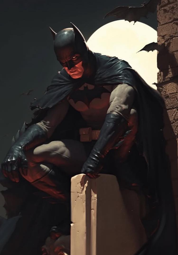 Batman Sitting Moon Background Print Poster