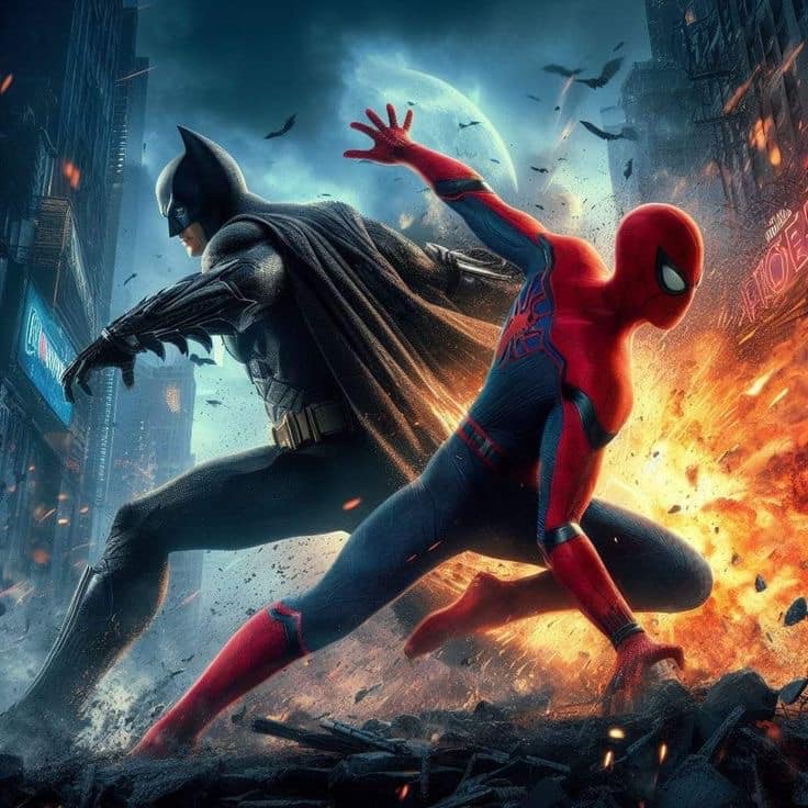 Batman Spider Man Showdown Print Poster