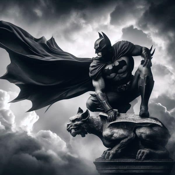 Batman Statue Dramatic Clouds Jigsaw Puzzle