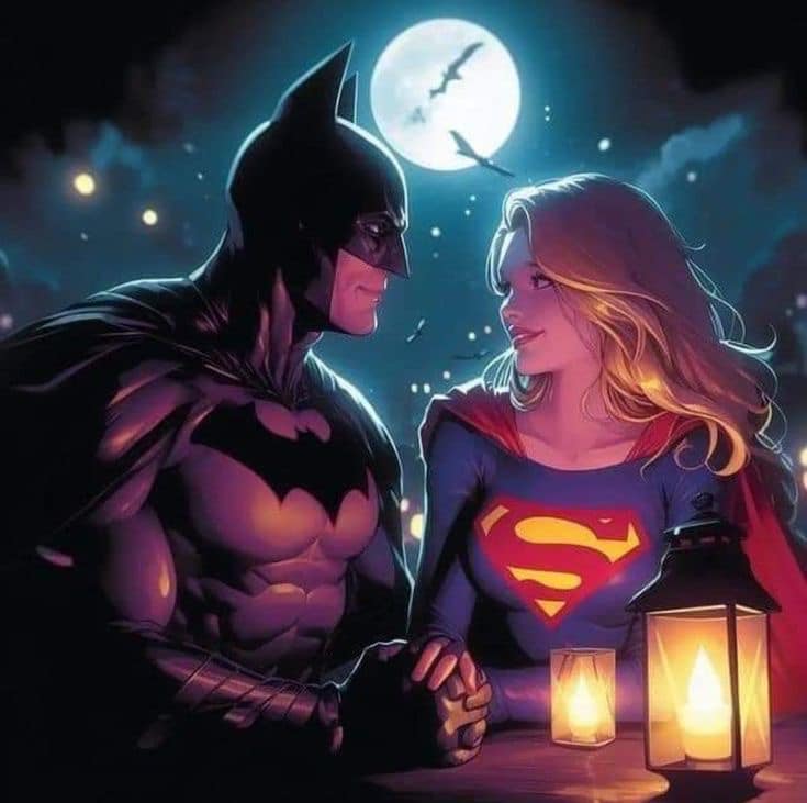 Batman Supergirl Moonlit Encounter Print Poster
