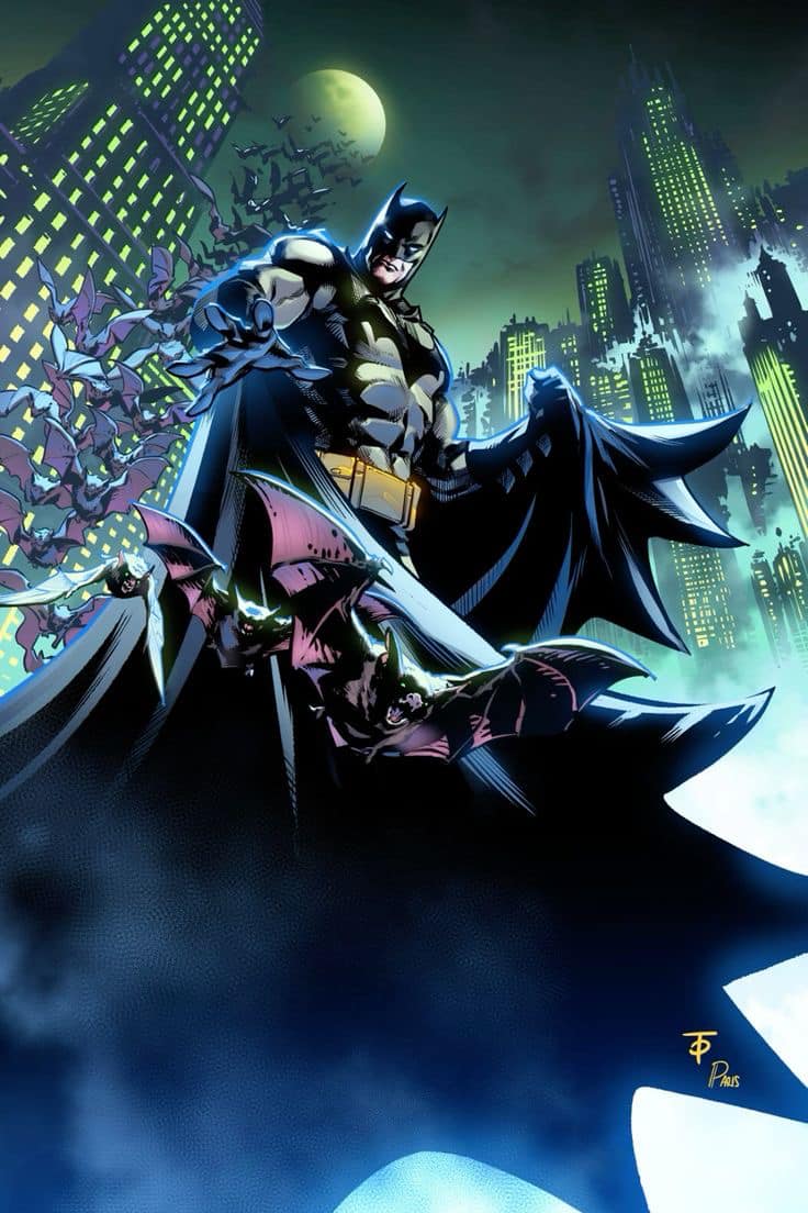 Batman Urban Nightscape Bats Print Poster