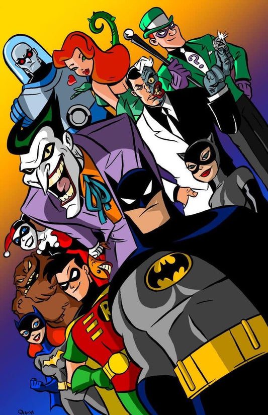 Batman Villains Heroes Illustration Print Poster