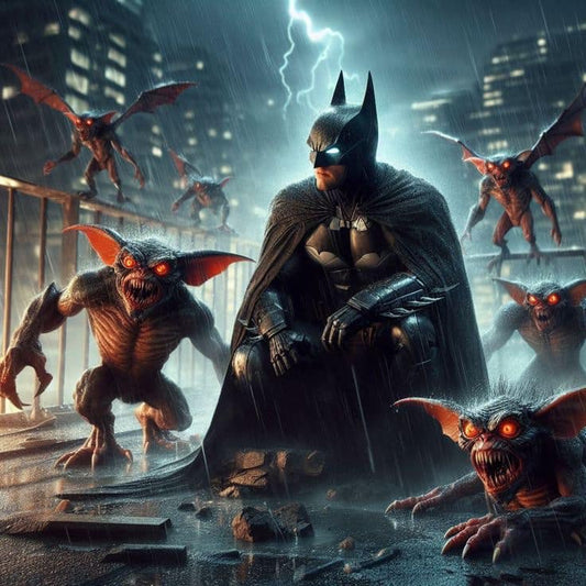 Batman Vs Creatures Stormy Night Print Poster