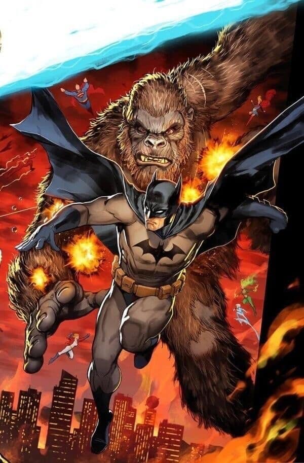 Batman Vs Giant Ape Action Scene Print Poster