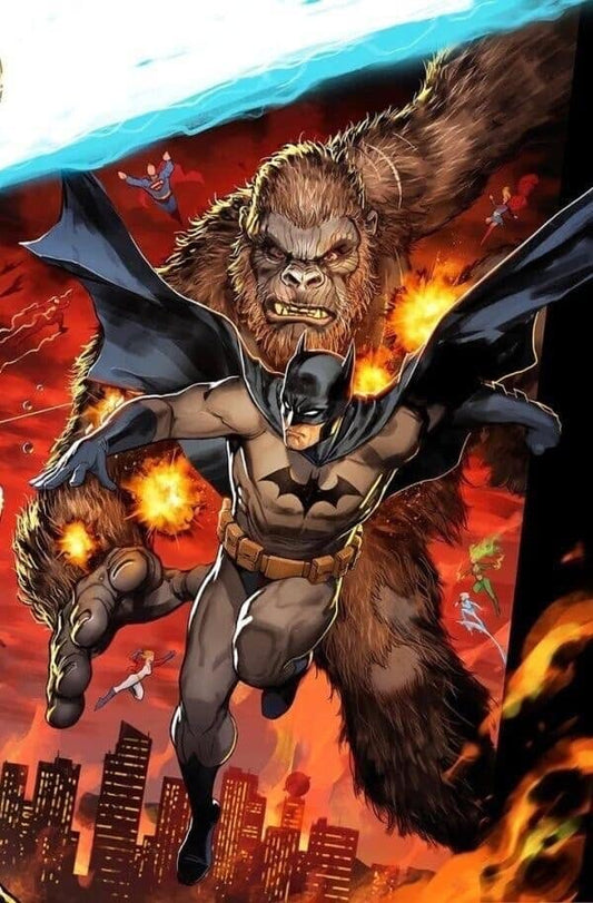 Batman Vs Giant Ape Action Scene Print Poster