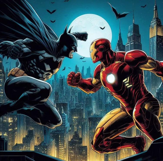 Batman Vs Ironman City Nightscape Print Poster
