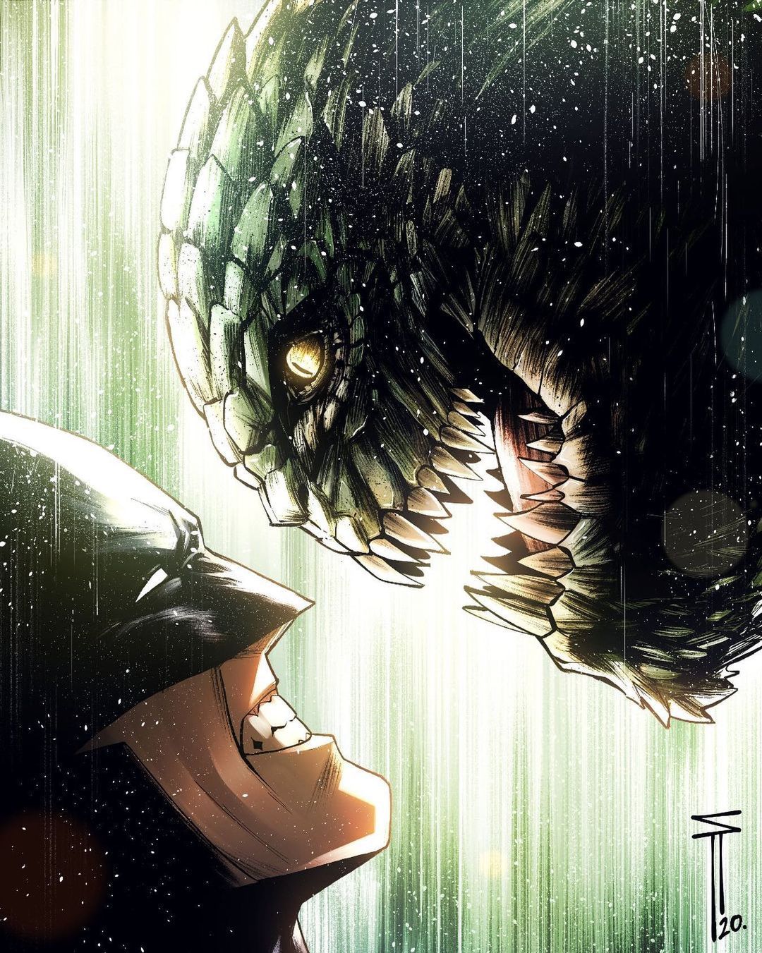 Batman Vs Monster Showdown Print Poster