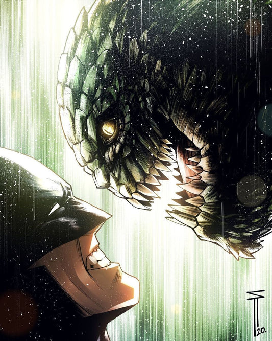 Batman Vs Monster Showdown Print Poster
