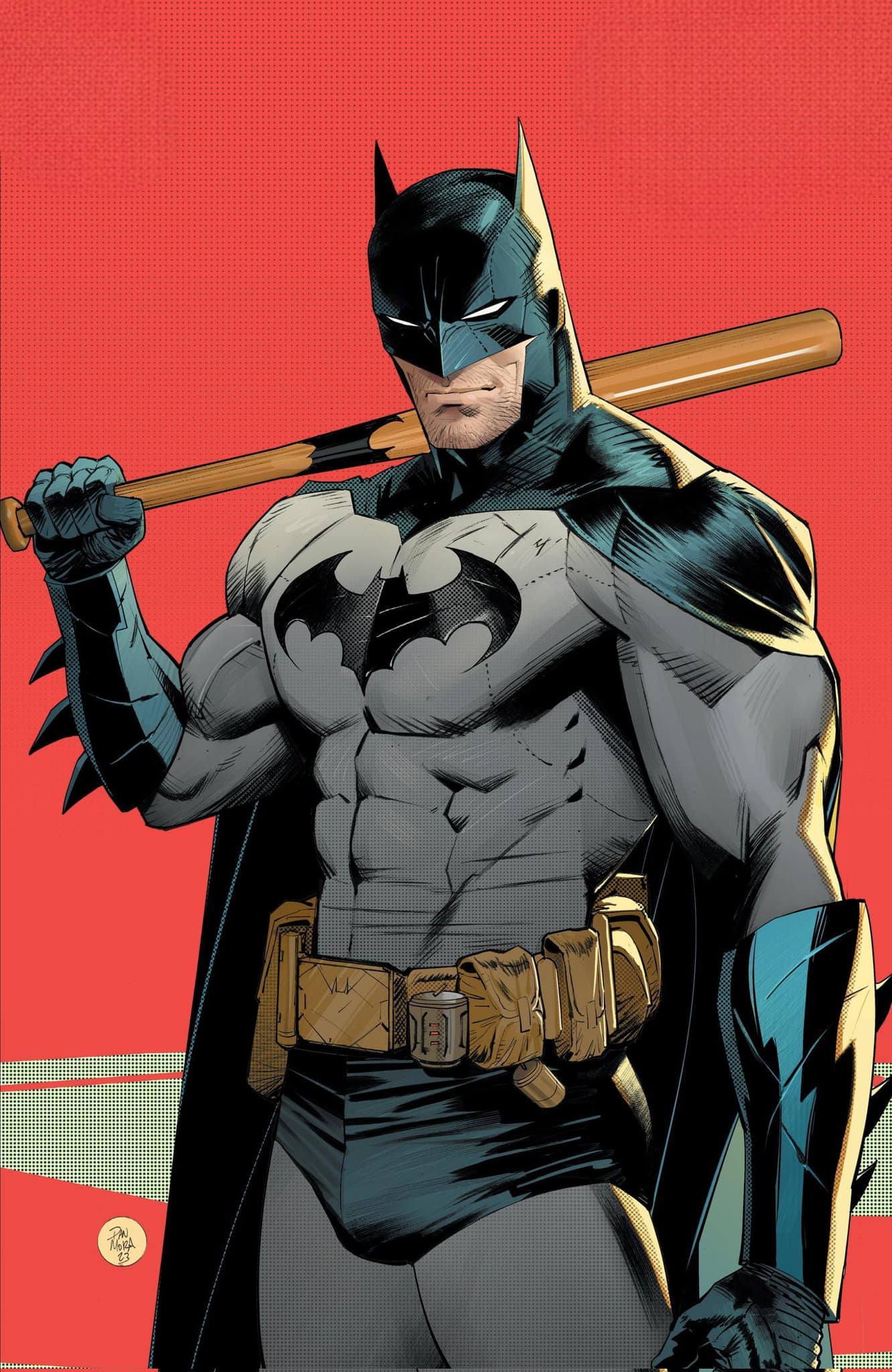 Batman With Bat Red Background Print Poster