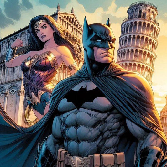 Batman Wonder Woman Pisa Print Poster