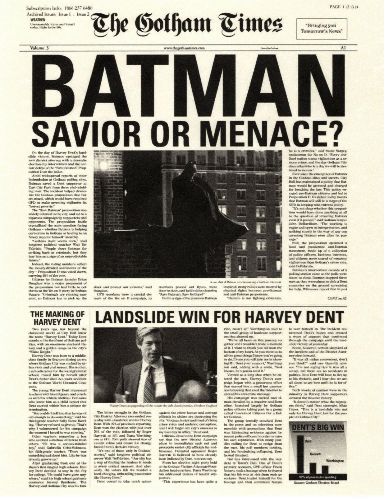 Batman The Dark Knight Gotham Times Savior Or Menace Harvey Dent 300 PCS Jigsaw