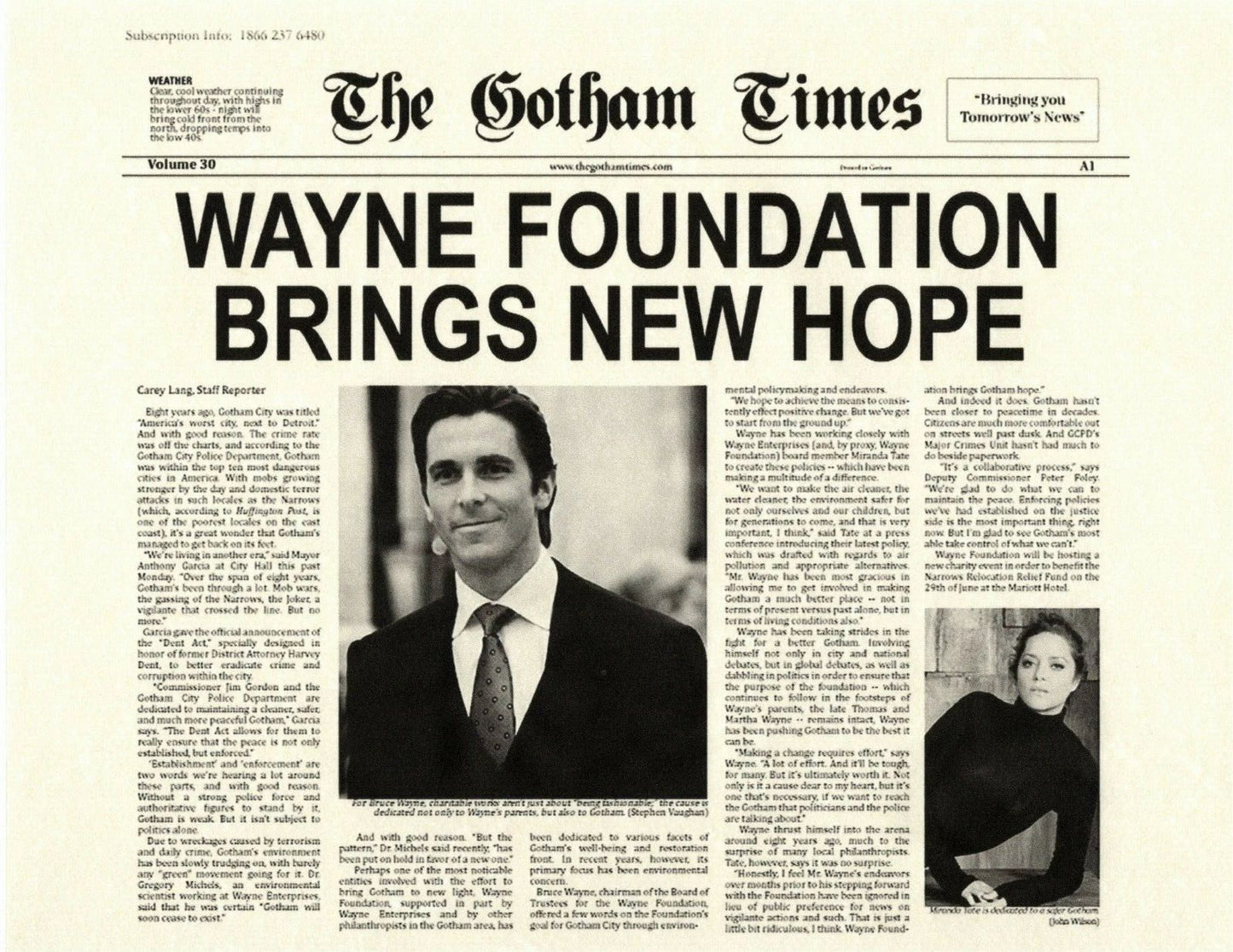 Batman The Dark Knight Gotham Times Wayne Foundation Printreplica