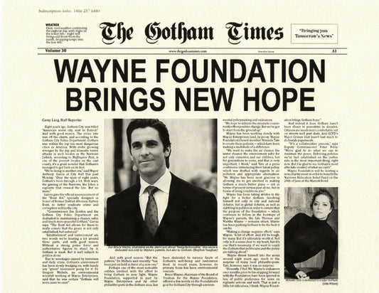 Batman The Dark Knight Gotham Times Wayne Foundation Printreplica