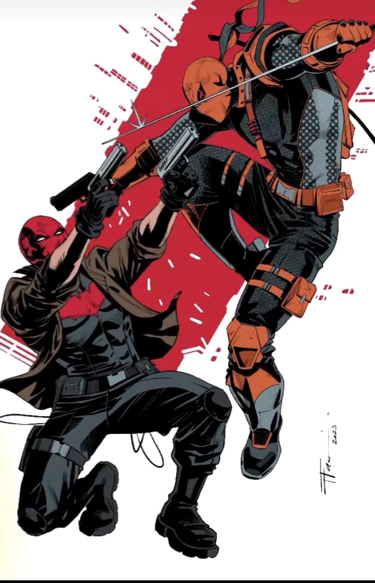 Battle Between Red Hood And Deathstroke Print Poster