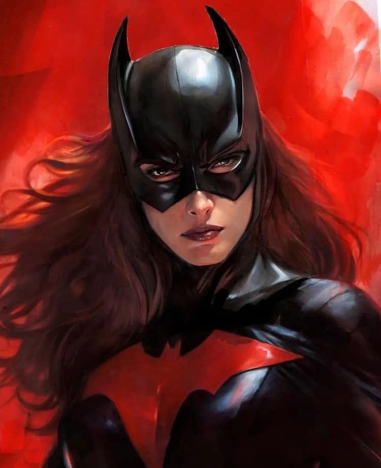 Batwoman Portrait Red Background Print Poster