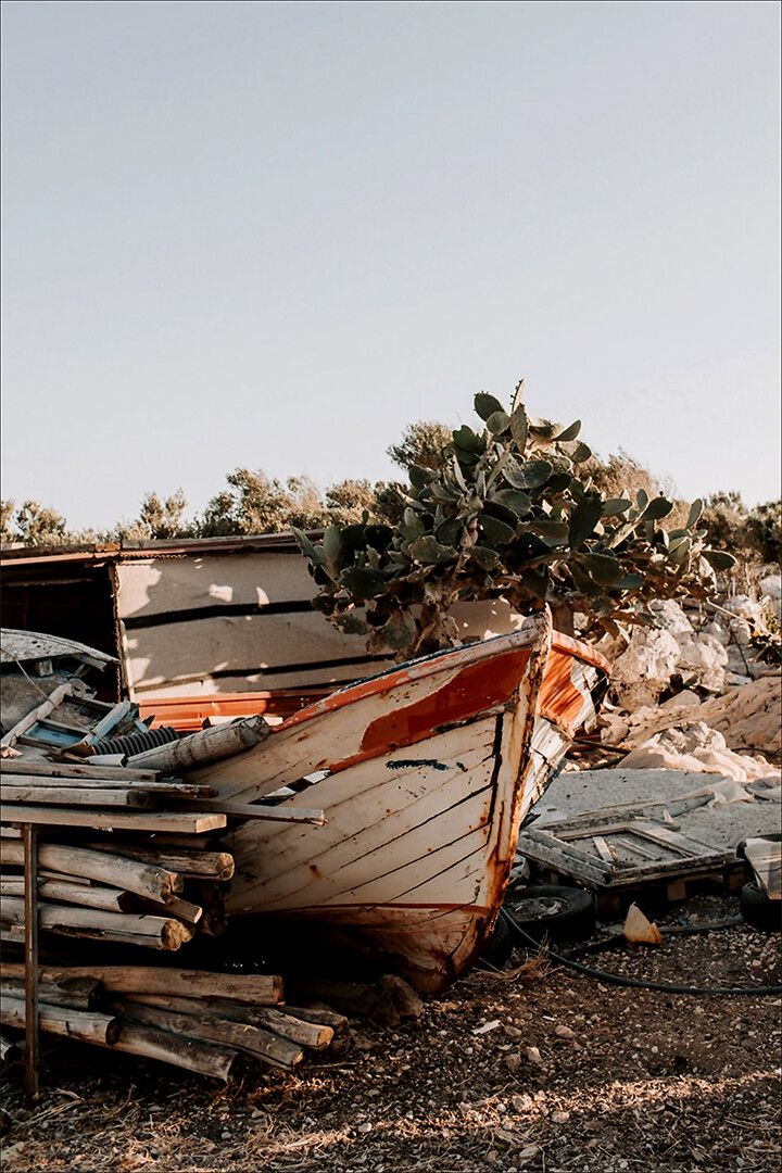 Beached Ship After Hurricane Watercraft Print Wall Art Home Decor Poster