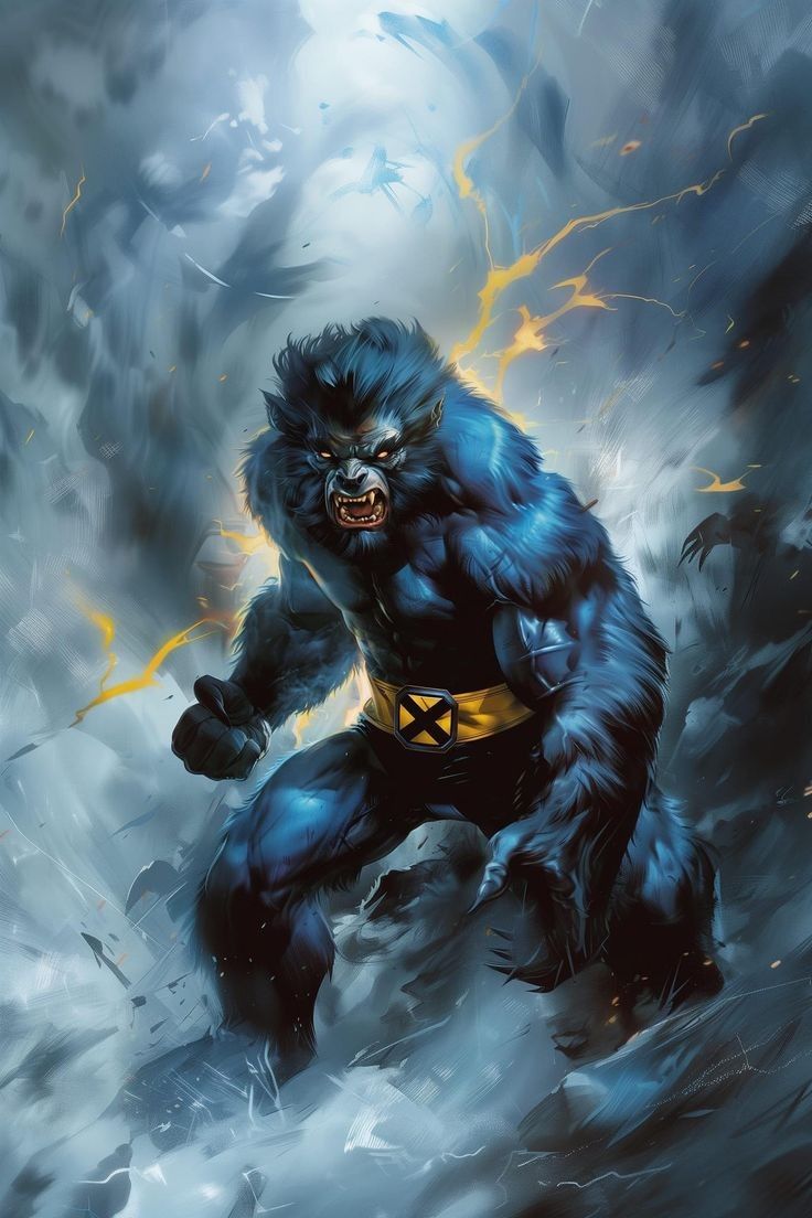 Beast X Men Action Illustration Print Poster