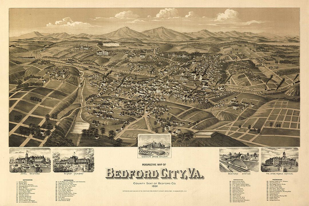 Bedford Virginia 1891 Historic Panoramic Town Map Jigsaw Puzzle