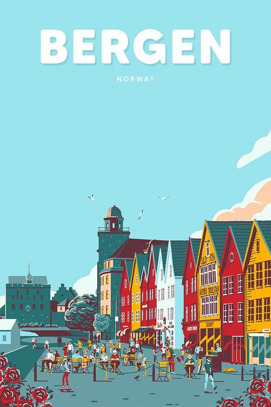 Bergen Norway Landscape Travel Vintage Style Jigsaw Puzzle