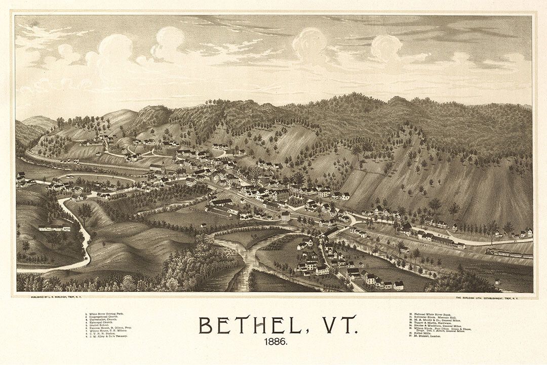 Bethel Vermont 1886 Historic Panoramic Town Map Wall Art Home Poster