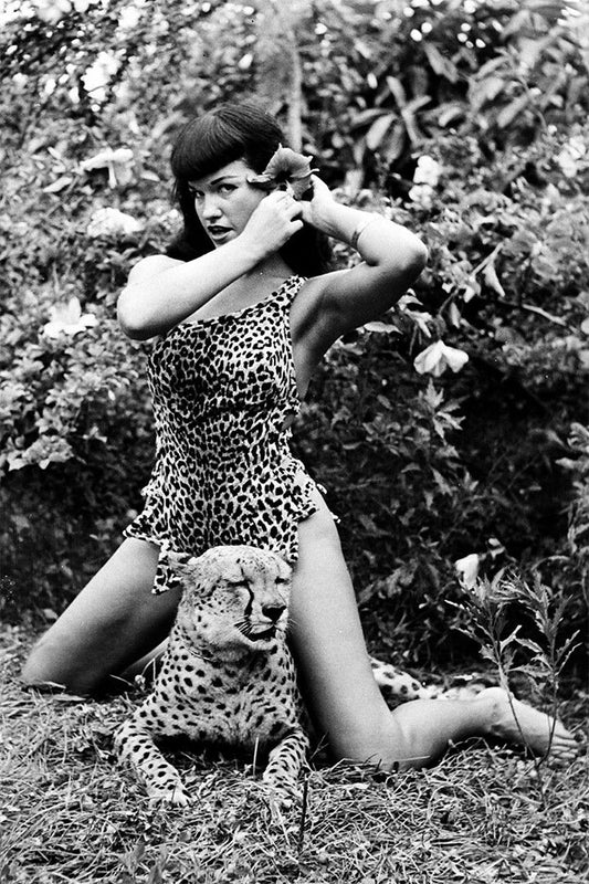 Bettie Page Black Leopard Swimsuit Decor Wall Art Jigsaw Puzzle
