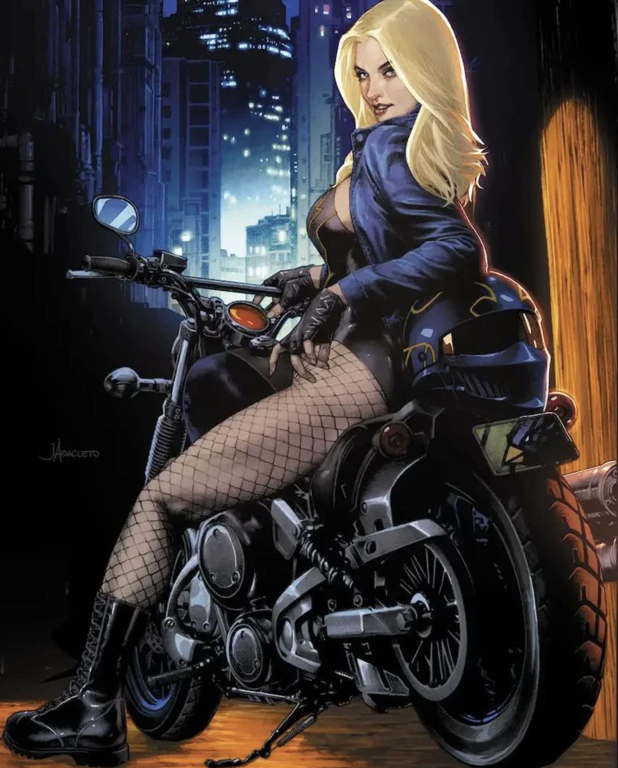 Biker Girl Night City Print Poster