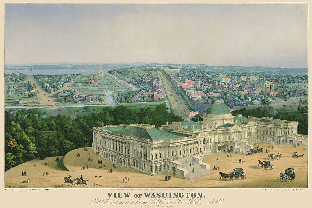 Birds Eye View 1852 Washington Dc Vintage Style City Map Jigsaw Puzzle