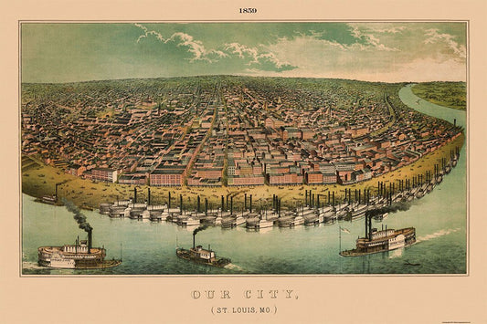 Birds Eye View 1859 St Louis Mo Vintage Style City Map Jigsaw Puzzle