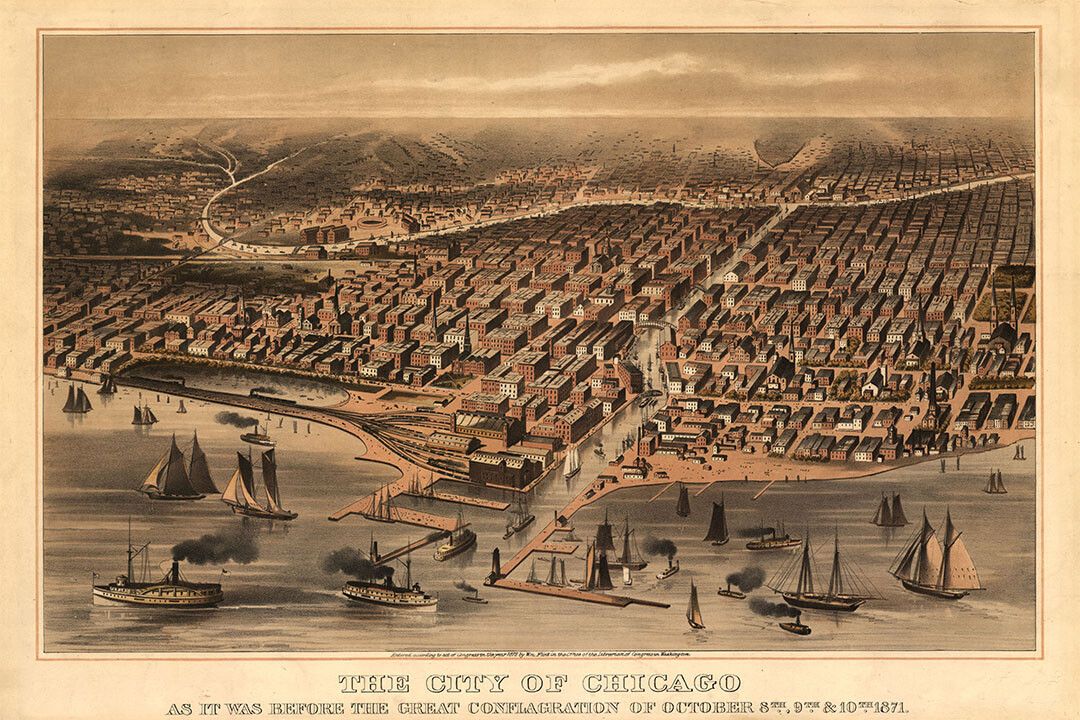 Birds Eye View 1871 Chicago Illinois Vintage Map Jigsaw Puzzle