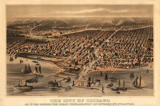 Birds Eye View 1871 Chicago Illinois Vintage Map Jigsaw Puzzle