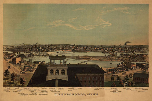 Birds Eye View 1874 Minneapolis Minnesota Vintage Map Jigsaw Puzzle