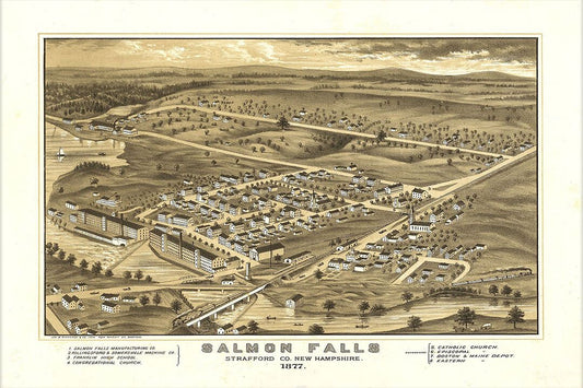 Birds Eye View 1877 Salmon Falls Nh Vintage City Map Jigsaw Puzzle