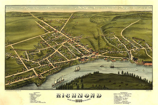 Birds Eye View 1878 Richmond Maine Vintage Style City Map Jigsaw Puzzle