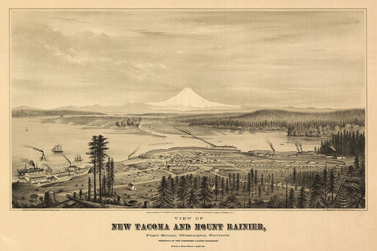 Birds Eye View 1878 Tacoma Washington Vintage City Map Jigsaw Puzzle