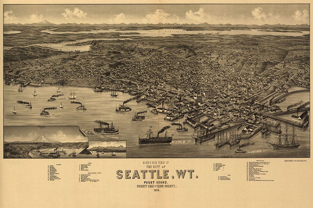 Birds Eye View 1884 Seattle Wa Vintage Style City Map Jigsaw Puzzle