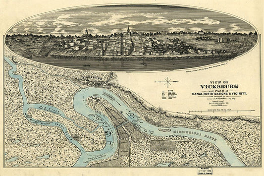 Birds Eye View 1885 Vicksburg Mississippi Vintage Map Jigsaw Puzzle