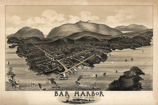 Birds Eye View 1886 Bar Harbor Maine Vintage City Map Jigsaw Puzzle