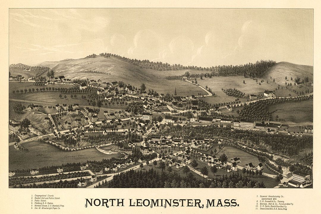 Birds Eye View 1887 North Leominster Ma Vintage City Map Jigsaw Puzzle