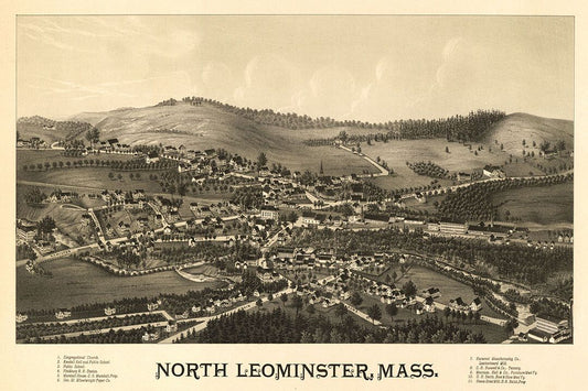 Birds Eye View 1887 North Leominster Ma Vintage City Map Jigsaw Puzzle