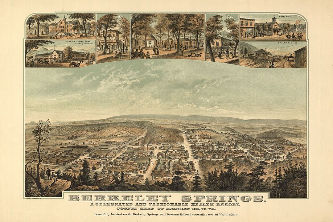 Birds Eye View 1889 Berkeley Springs West Virginia Map Wall Poster