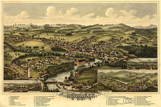 Birds Eye View 1889 Henniker Nh Vintage Style City Map Jigsaw Puzzle