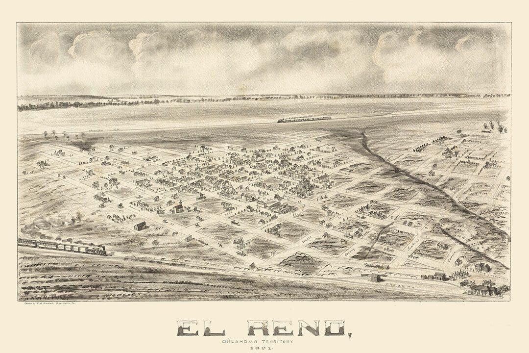 Birds Eye View 1891 El Reno Oklahoma Vintage City Map Jigsaw Puzzle
