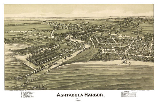 Birds Eye View 1896 Ashtabula Ohio Vintage City Map Jigsaw Puzzle
