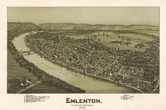 Birds Eye View 1897 Emlenton Pennsylvania Vintage Map Jigsaw Puzzle